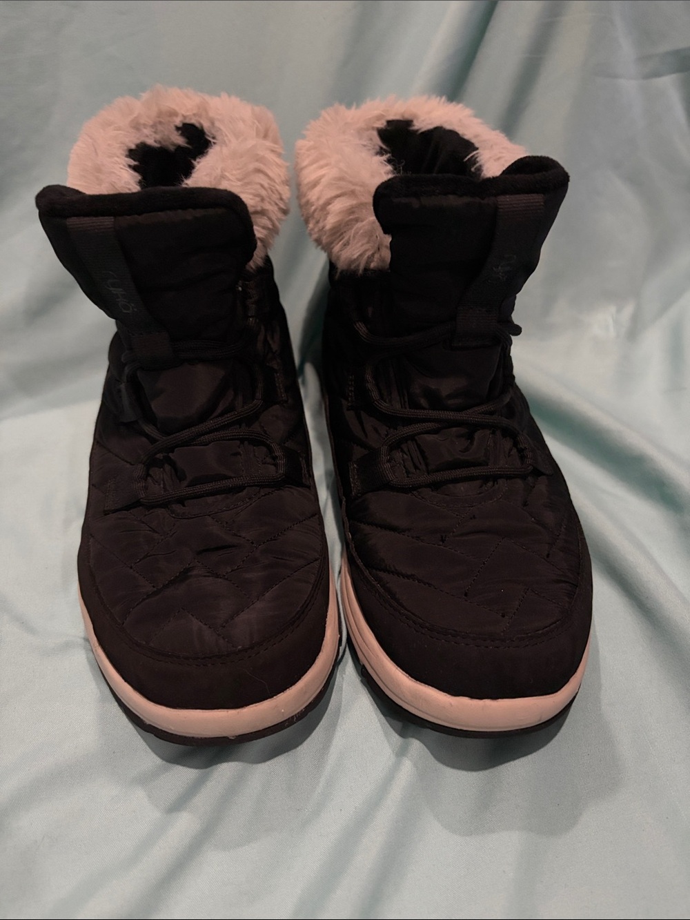 Ryka Black Ankle Booties with White Fur Trim